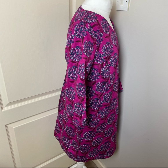 White Stuff Size 16 100% Cotton Perfect Pink Purple Vocal Floral Tunic ¾ sleeve - Picture 4 of 15